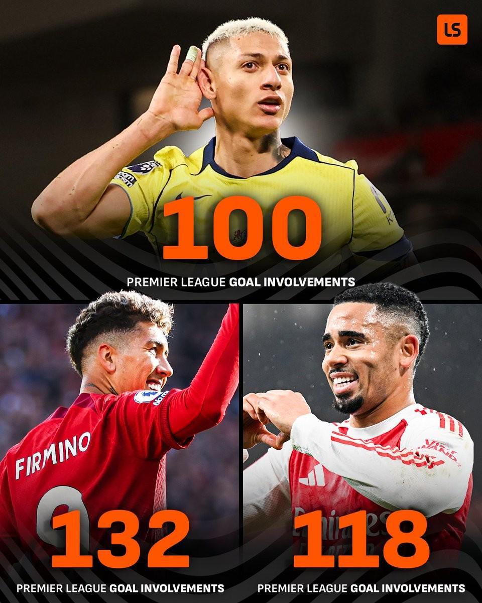 开云体育app-里沙利松英超生涯已参与100球,成巴西球员第三人